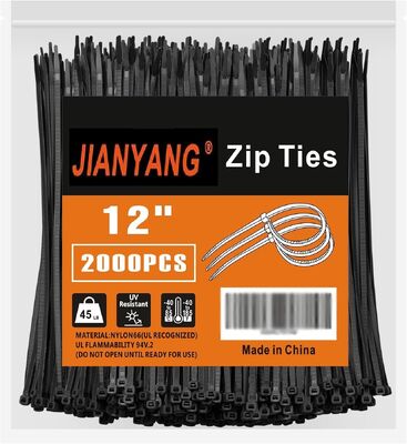 kwaliteit 12 inch zwarte zelfvergrendelende nylon kabelbanden met een treksterkte van 45 pond (2000 stuks) fabriek
