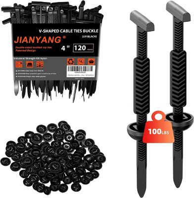 qualidade Nailon Universal Cable Tie Buckle em forma de V Dentado Duplo Lado Com 100 LBS Resistência à Tireira Com Pin & Button Design Plástico Resistente aos UV para Carros ((120 Pack Black) fábrica